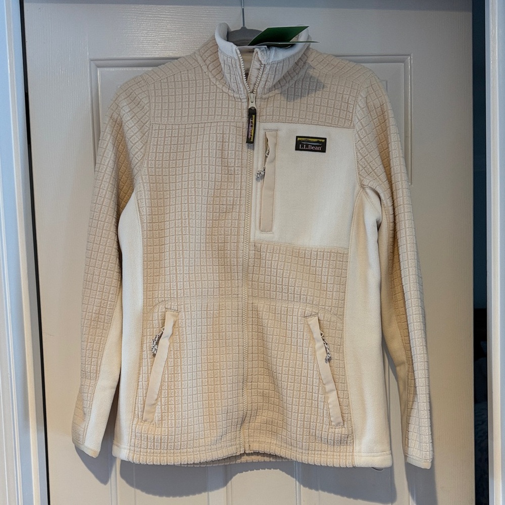 L.L. Bean Cream Grid Fleece Jacket